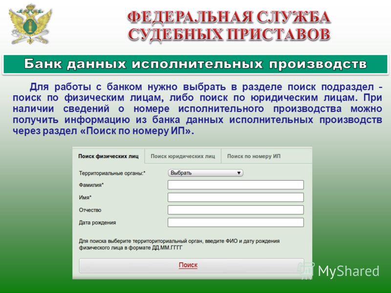 Территориальный банк данных. Банк данных судебных приставов.