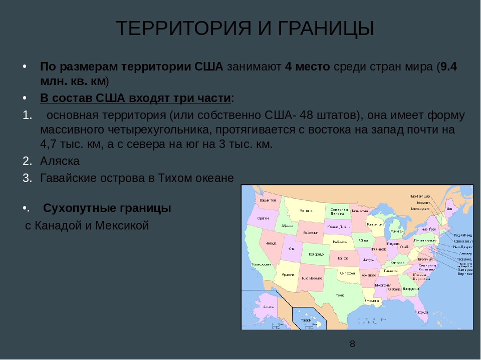 Штат сша имеет право. Территория США. США территория границы. Части территории США. Размер территории США.