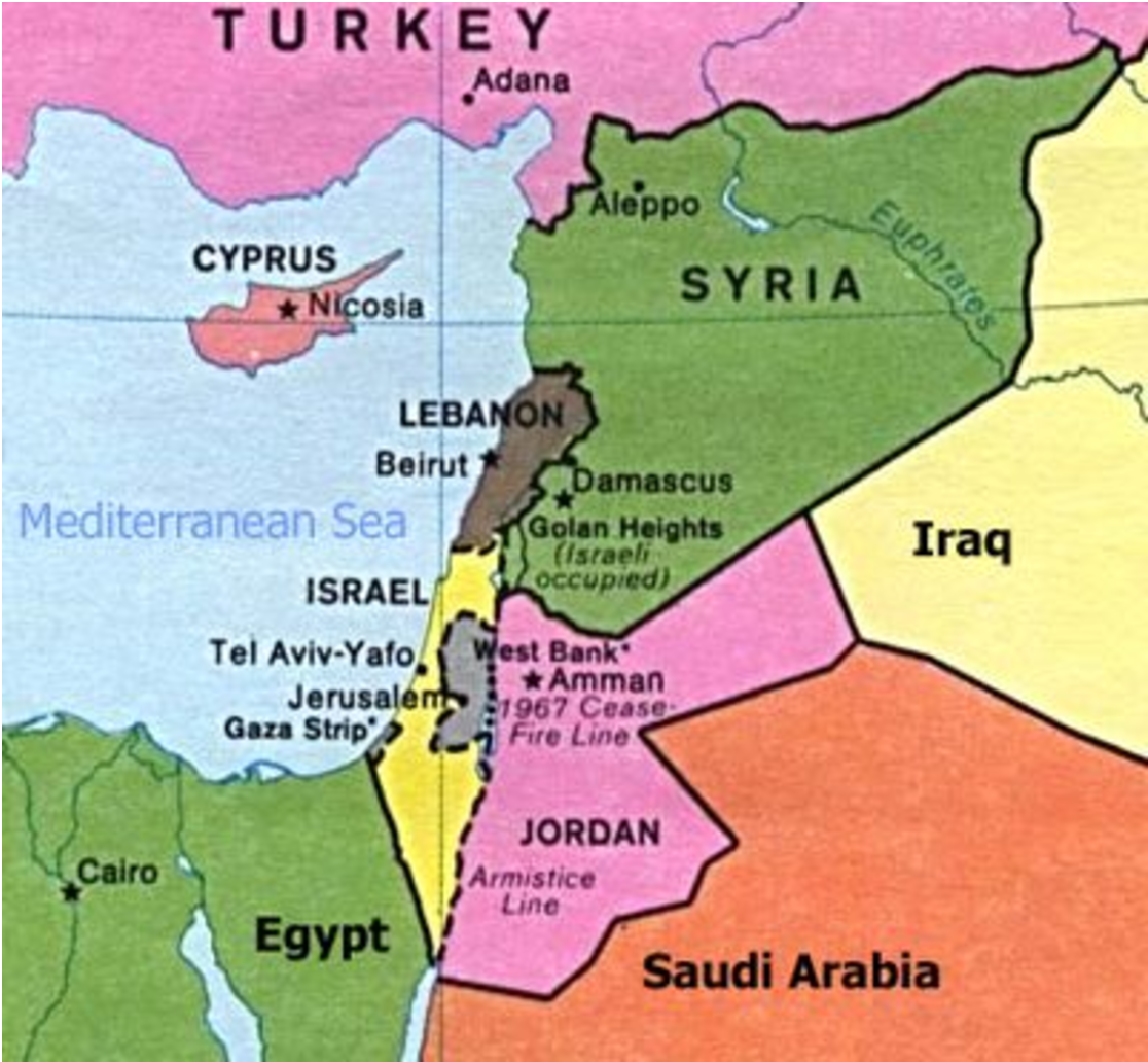 Карта израиля и ливана
