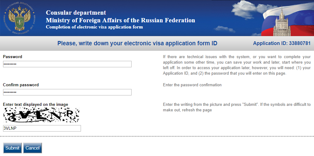 Comlpleting electronic visa application form - step 2