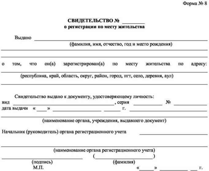 Свидетельство о регистрации по месту проживания