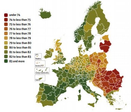 Продолжительность жизни в странах Европы